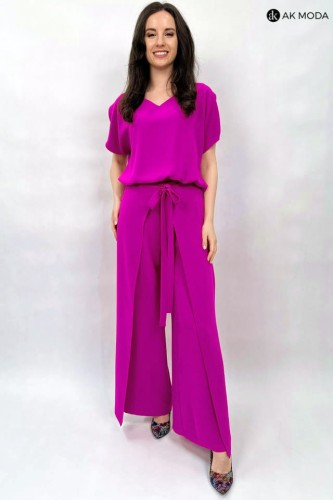 różowy kombinezon damski z szeroką nogawką plussize