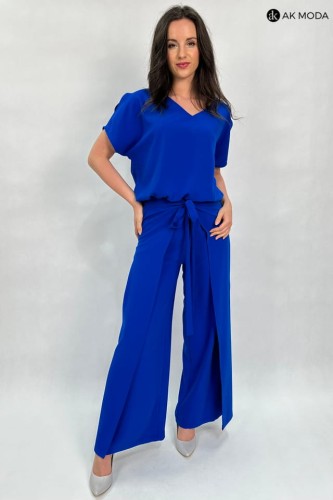 chabrowy kombinezon damski z szerokimi nogawkami. Plussize